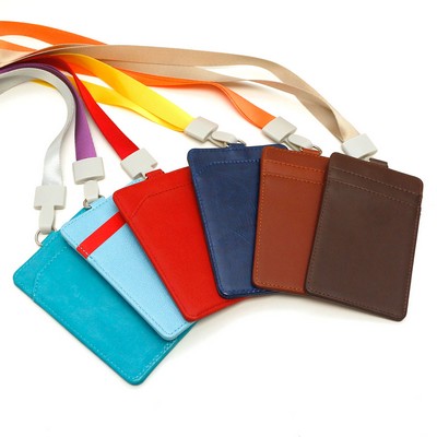 Leather ID Badge with Nylon Lanyard and Plastic J-hook Attachment